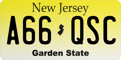 NJ license plate A66QSC