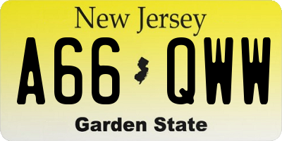 NJ license plate A66QWW
