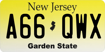 NJ license plate A66QWX