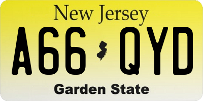 NJ license plate A66QYD