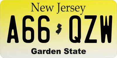 NJ license plate A66QZW