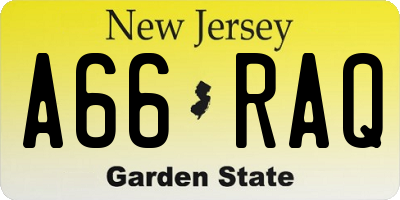 NJ license plate A66RAQ