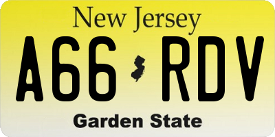 NJ license plate A66RDV