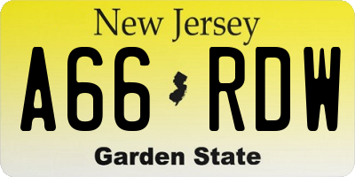 NJ license plate A66RDW