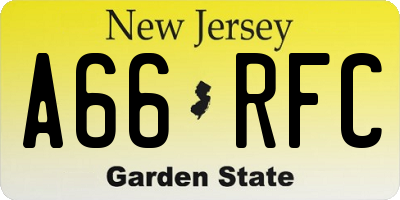 NJ license plate A66RFC