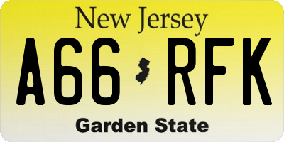NJ license plate A66RFK