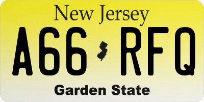 NJ license plate A66RFQ