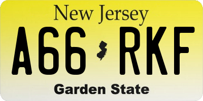 NJ license plate A66RKF