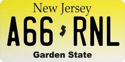 NJ license plate A66RNL