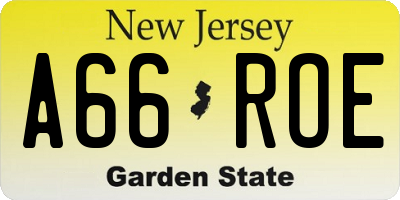 NJ license plate A66ROE
