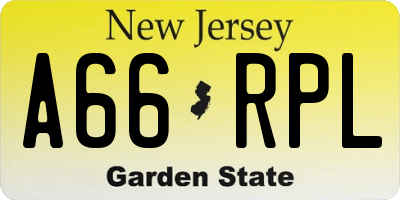 NJ license plate A66RPL