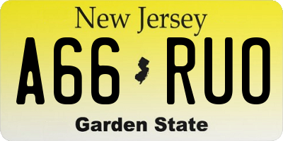 NJ license plate A66RUO