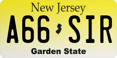 NJ license plate A66SIR
