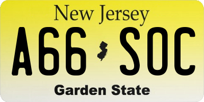 NJ license plate A66SOC