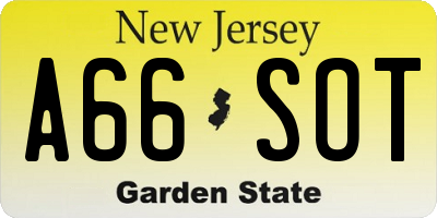 NJ license plate A66SOT