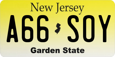 NJ license plate A66SOY