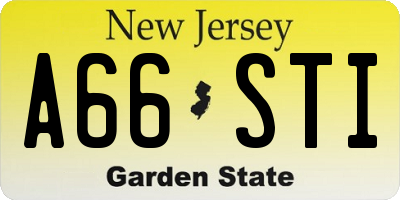 NJ license plate A66STI