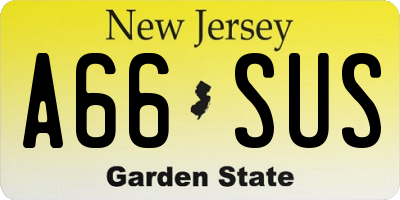 NJ license plate A66SUS
