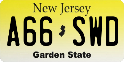 NJ license plate A66SWD
