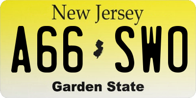 NJ license plate A66SWO