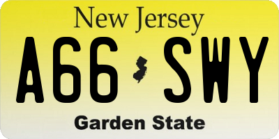 NJ license plate A66SWY