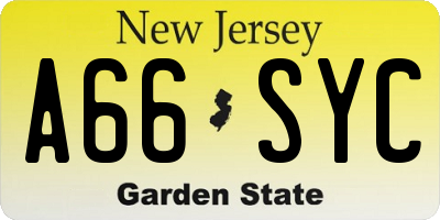 NJ license plate A66SYC