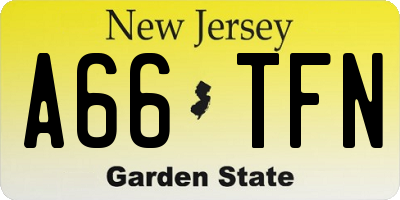 NJ license plate A66TFN