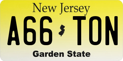 NJ license plate A66TON