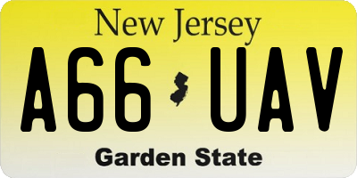 NJ license plate A66UAV