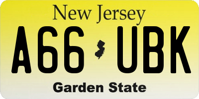 NJ license plate A66UBK