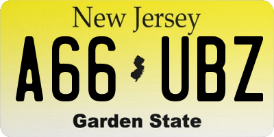 NJ license plate A66UBZ