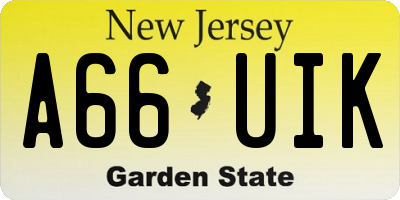 NJ license plate A66UIK