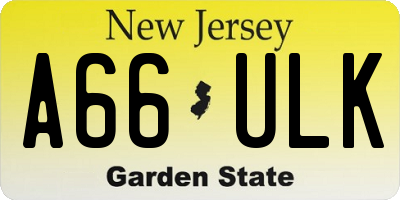 NJ license plate A66ULK