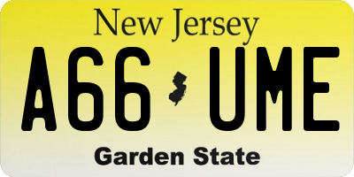 NJ license plate A66UME