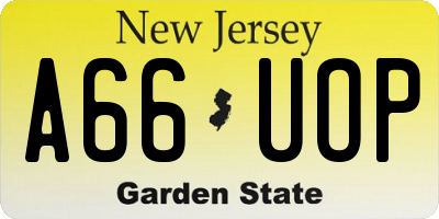 NJ license plate A66UOP