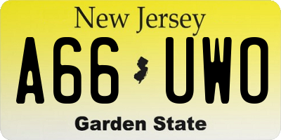 NJ license plate A66UWO