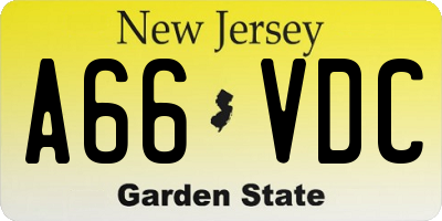 NJ license plate A66VDC