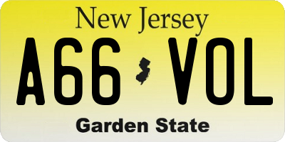 NJ license plate A66VOL