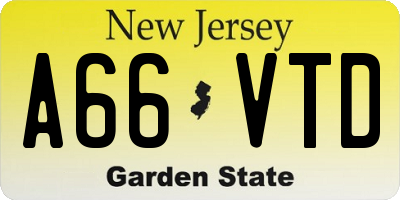 NJ license plate A66VTD