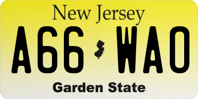 NJ license plate A66WAO