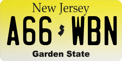 NJ license plate A66WBN
