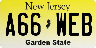 NJ license plate A66WEB