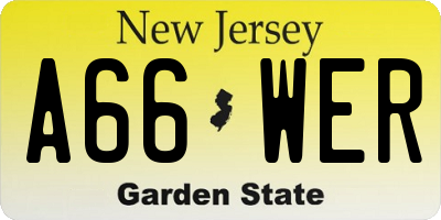 NJ license plate A66WER
