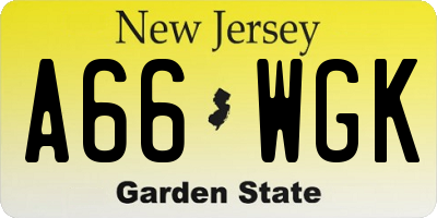 NJ license plate A66WGK