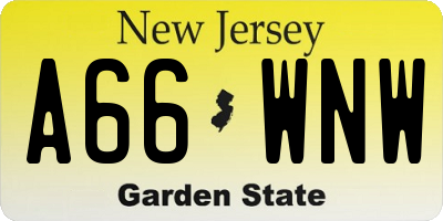 NJ license plate A66WNW