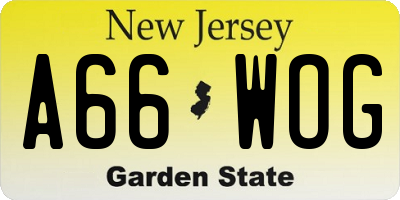 NJ license plate A66WOG
