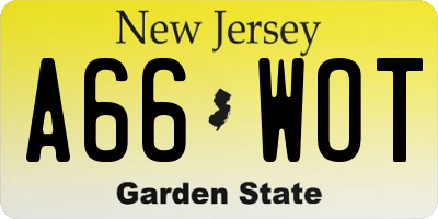 NJ license plate A66WOT