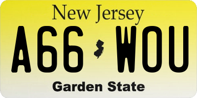 NJ license plate A66WOU
