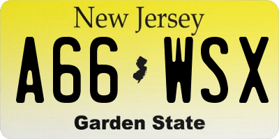 NJ license plate A66WSX