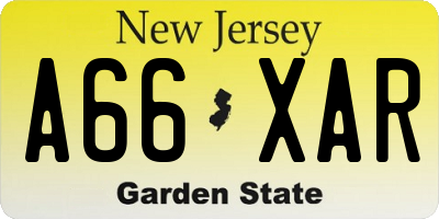 NJ license plate A66XAR